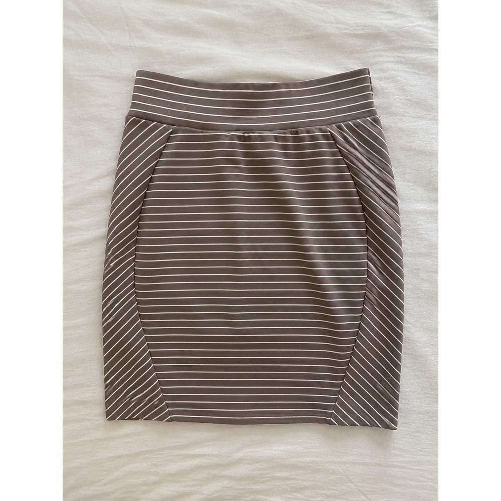 Toad&Co Womens Brown White Striped Pencil Skirt Elastic Waist Stretch Knit Small